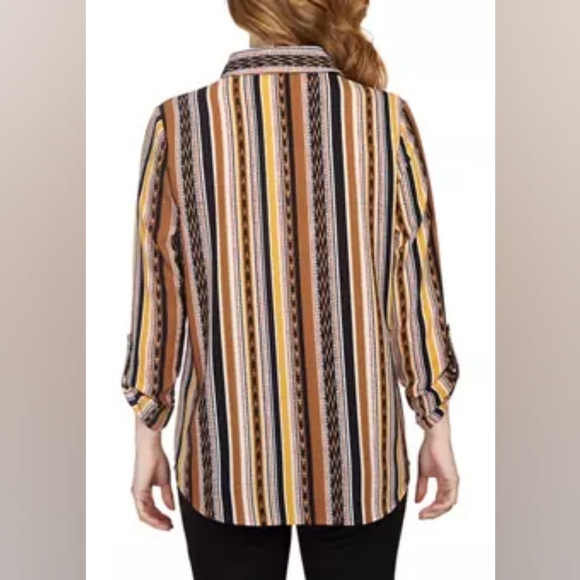 Ruby Rd. Split Button Mixed Stripe Tweed Front Top Blouse Size 1X - Picture 2 of 12